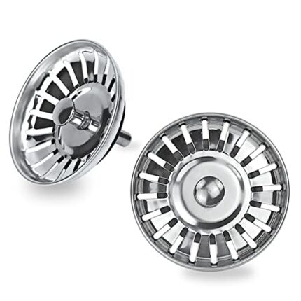 Sink Strainer Plug 78mm Pack of 2 (Upgraded), Kitchen Sink Waste Strainer Plug for UK Sinks (79-84mm), Stainless Steel Strainer Plug for Kitchen/