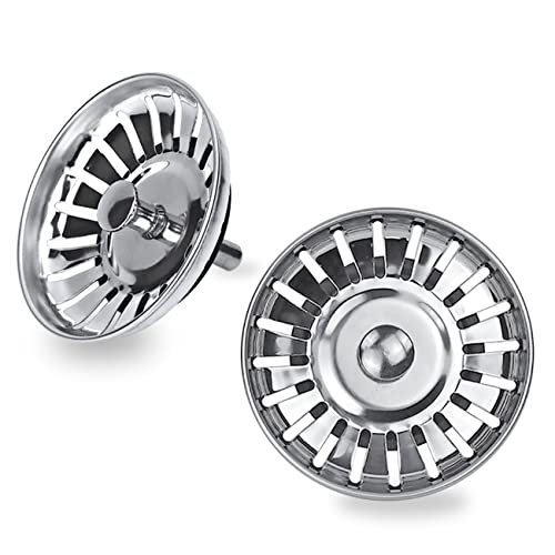 Sink Strainer Plug 78mm Pack of 2 (Upgraded), Kitchen Sink Waste Strainer Plug for UK Sinks (79-84mm), Stainless Steel Strainer Plug for Kitchen/