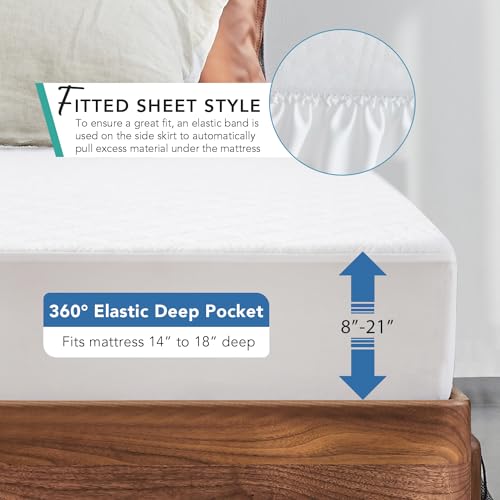 Premium Waterproof King Mattress Protector Breathable Cooling Bamboo Fabric Mattress Pad Cover Smooth Soft Noiseless Bed Cover Machine Washable V