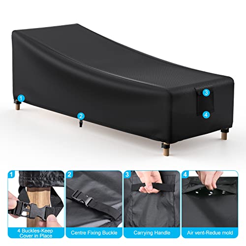 Mrrihand Garden Sunbed Covers Waterproof 200x75x40/70cm with Air Vent, Heavy Duty 600D Outdoor Sunbed Cover with PU Coating, 4 Buckles and Drawst