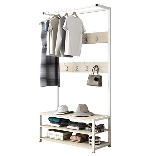 LUKEO Hat Coat Rack Cloth Shoe Stool Rack Hanger Hook Shelf Clothing Entrance Floor Display 2 Tier Clothes Rack (Color : Argento, Size : 60x34x17