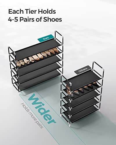 SONGMICS 5 Tiers Shoe Rack Space Saving Tower Cabinet Storage Organizer Black 39" L Holds 20-25 Pair of Shoes ULSH55H