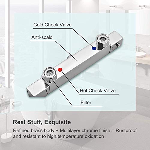 Hapilife Square Thermostatic Bar Shower Mixer Modern Chrome Valve, Only 1 Outlet(Suitable for Handheld Shower), Hot & Cold Water Mixer Constant T