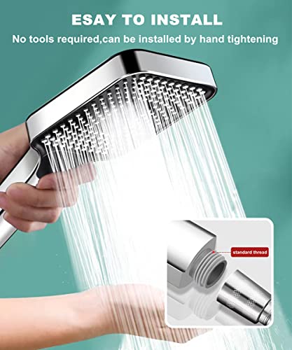 Kimhanro Hand Shower Head, Universal High Pressure Bathroom Square Shower Head, Bath Powerful 3 Spray Modes Handheld Showers for Low Water Pressu