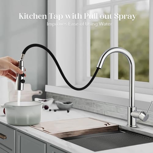 Hapilife Pull Out Kitchen Sink Mixer Tap High Arc Monobloc Kitchen Tap Pull Down Mixers Kitchen Taps with Dual Spray Mode Single Handle Single Le