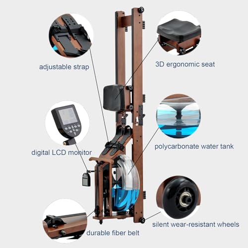 HAWEWE Wooden Rowing Machine For Home Gym Water Resistance Foldable Rower Machine With LCD Monitor Cardio Training 330lbs Max Capacity Indoor Fit