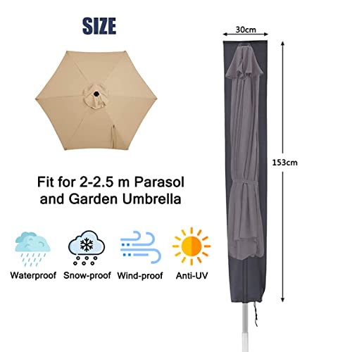 RICHIE Garden Parasol Cover Patio Umbrella Covers for Parasol Fits 2 to 3m Diameter Parasols 153x30x30cm Waterproof Tear Resistant 600D Oxford PV