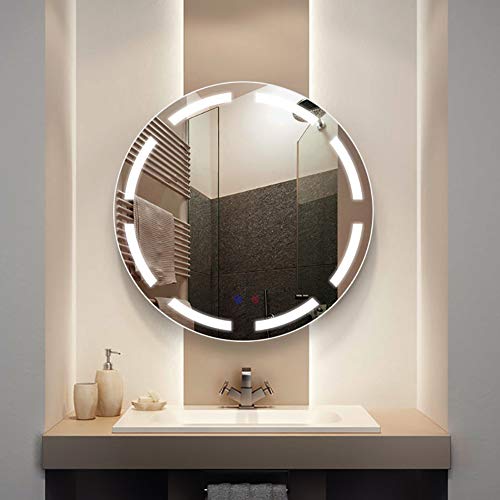 Round Illuminated LED Light Bathroom Mirror Backlit with Sensor Touch Control,Dustproof Anti-Fog, 3 Colors, Warm White/Neutral/Cool White, 600X60