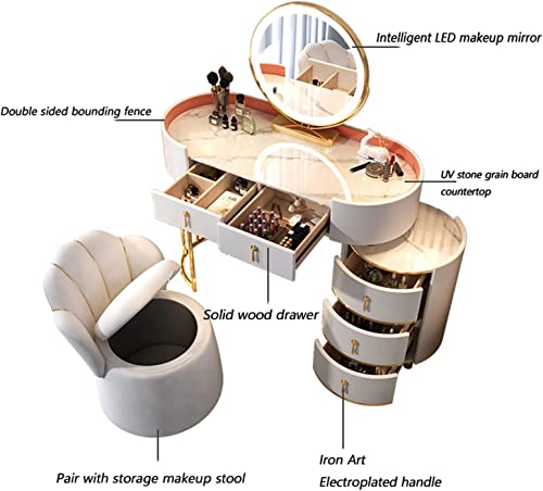 Dressing Table,Dressing Table with LED Lights Mirror Dressing Table and Cushioned Stool Vanity Makeup Desk Set with Drawerswith Adjustable Bright