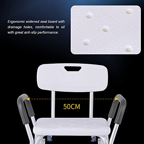 Irfora Aluminum Alloy Shower Bench with Armrest and Back Non- Shower Stool Adjustable Shower Chair with Drainage Holes Multifunctional Bath Seat