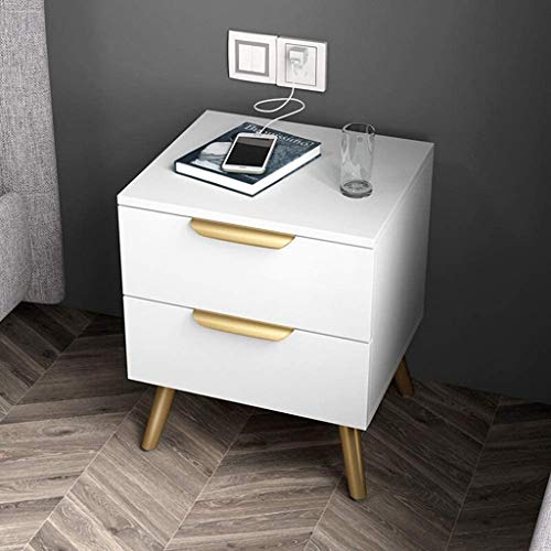 JYDQM 2 Drawer Wooden Nightstand with Metal Pulls and Hairpin Legs, White and Gold,Mini Locker for Living for Bedroom