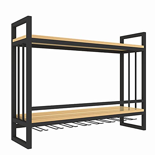 KEppd Industrial Wine Racks Wall Mounted with Glass Holder, Metal Hanging Wine Holder Wine Accessories, 2-Tiers Wall Mount Bottle Holder Glass Ra