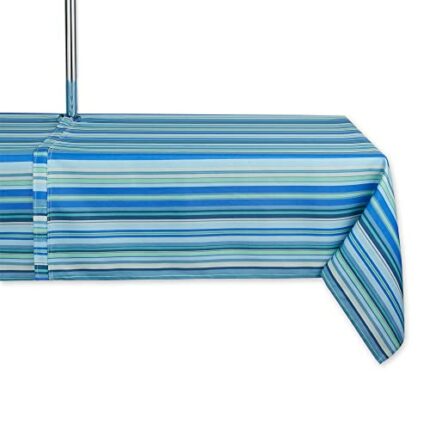 DII Multi-use, Machine Washable, Striped, Polyester, Blue Ocean, Tablecloth, 60x120 w/Zipper