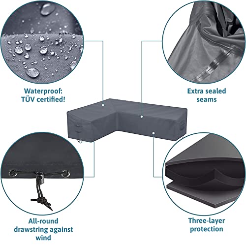 smartpeas L Shaped Outdoor Furniture Covers for Garden - Dimension 255x255x100 cm 70 - Grey Waterproof Cover for Patio Corner Sofa in L Shape - P