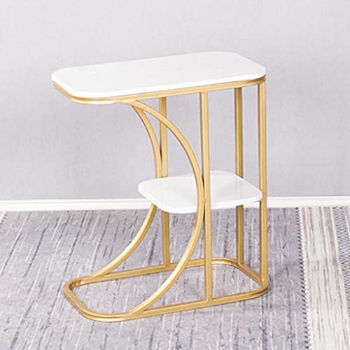 JYDQM Balcony Coffee Table Small House Marble Side Cabinet Living Room Sofa Corner Bedroom Bedside Table (Color : Gold+white marble)