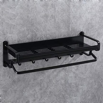 XHALERY Towel Rack Bathroom Towel Rail Wall-Mounted,Advanced Modern Fashion,Durable Double-Layer Space Aluminum Rack(Color:Black)