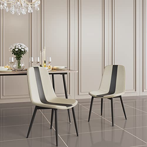 Meerveil Dining Chairs Set of 2, Fabric Upholstered Seat with Metal Legs, Modern Stitching Design for Dining Room Living Room Reception Office, W