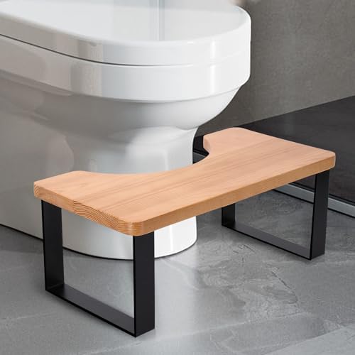 MoyRetty Toilet Stool, Upgraded Wooden with Metal Poop Stool, Bathroom Waterproof & Anti Slip, Suitable for Adults & Kids Compatible for squatty