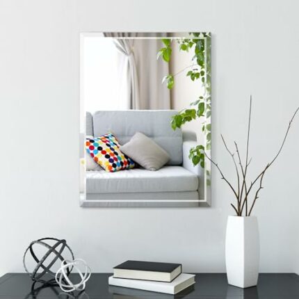 Villacola Bathroom Mirror Frameless Rectangle Mirror 11x15 Inch Small Mirror for Wall with Wall Mount Hook for Home Decor
