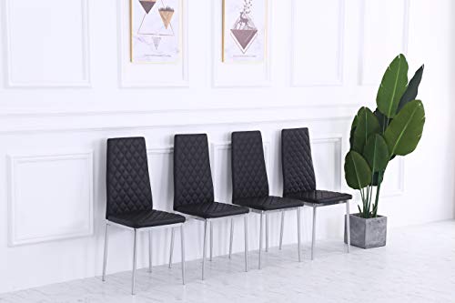 Furnituremaxi 4 Pieces of Black Chairs with Chrome Legs Dining Room Furniture