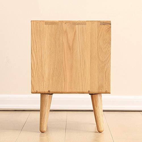 maozi Solid Wood Bedside Table with Double Drawer Design, Simple and Bedroom Solid Wood Bedside Table