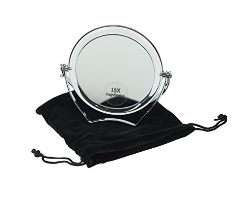 Fantasia Travel Standing Mirror Acrylic with Metal Handle Collapsible with 15x Magnification Diameter 10 cm Height 12 cm
