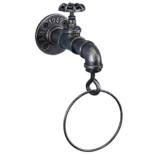 Barnyard Designs Industrial Towel Ring, Rustic Vintage Decorative Hand Towel Holder, 8” x 7” x 4.5”