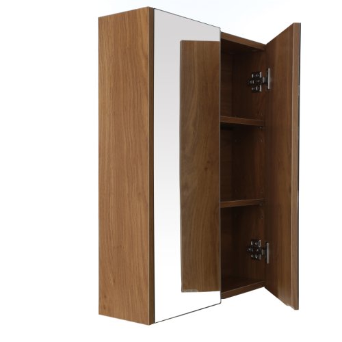 Premier Housewares Bathroom Storage Cabinet Oak Finish Bathroom Shelf Mounted Mirror Wall for Bathroom Large Bathroom Cabinet 63.5 x 30 x 13.5 cm