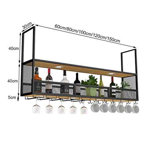 CRODY Wine Racks,Wall Mounted Wine Racks Wood Black | Ceiling Hanging Wine Holder Metal | Cube Suspended Wine Bottle Holder | Wood Floating Shelv