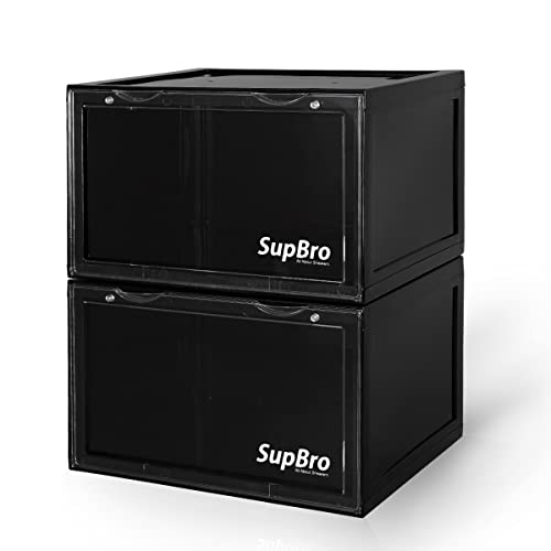 SupBro Collection Crate - Easy Access Storage Shoes Box -Plastic Foldable Stackable Sneaker Display Storage with Reflective Logo Clear Side Open