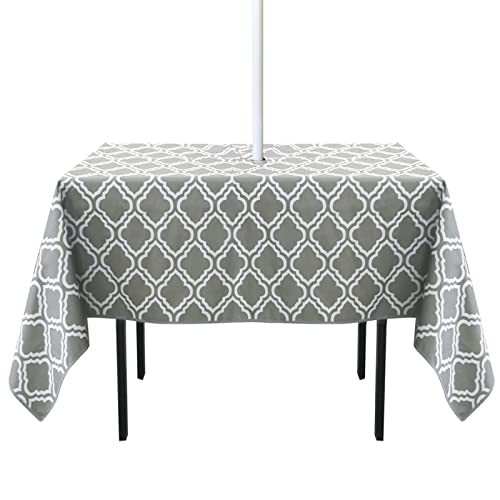 Garden Patio Outdoor Tablecloth Waterproof - Table Cloth with Parasol Hole/Umbrella Hole Zipper Wipe Clean Table Cover for Home Cafe Dining Backy