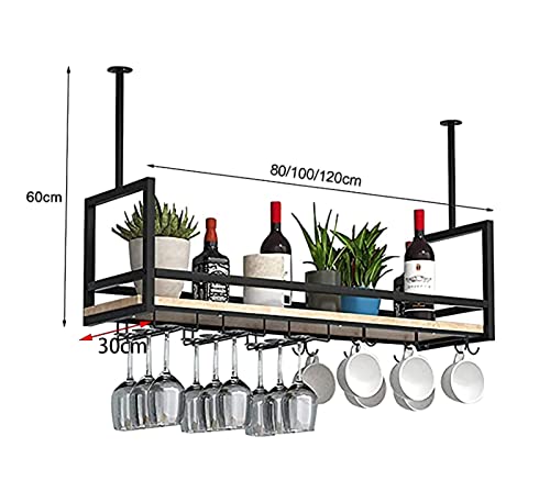 KEppd Metal Ceiling Mount Wine Rack, Bar Ceiling Hanging Decorative Storage Rack with Guardrail, Easy to Install, for Restaurant Kitchen, Length