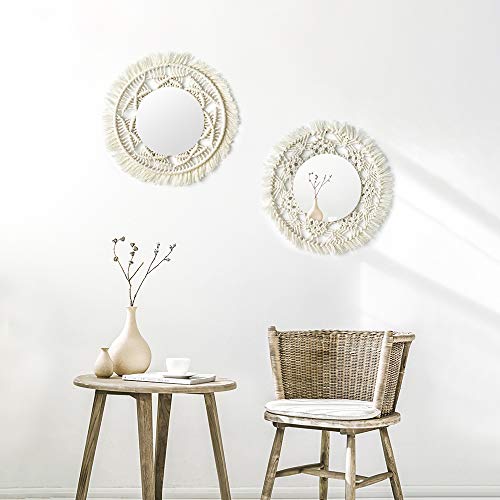 Wall Mirror Macrames Beautiful 2PCS Style Handmade Macrame Outsky Hanging Boho Fringe Round Decorative for Apartment Living Room Bedroom Baby Nur