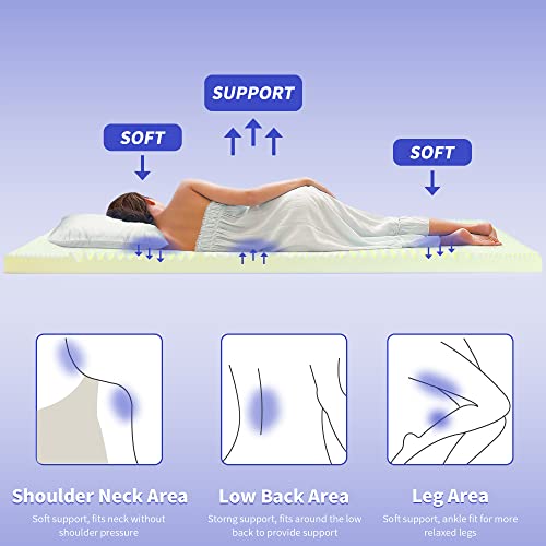 HOMBYS Memory Foam Lash Bed Topper with Removable Cover, 3" Thickness Massage Table Mattress Topper with Elastic Bands, 5-Area Design, Non-Slip L