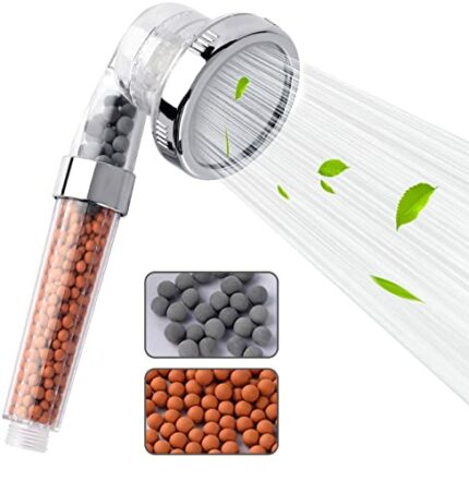 VEHHE Shower Head Powerful Flow with Beads Filter Pressure Boosting Shower Head Spray with 3 Modes Water Saving Bathing for Adults Children Pets