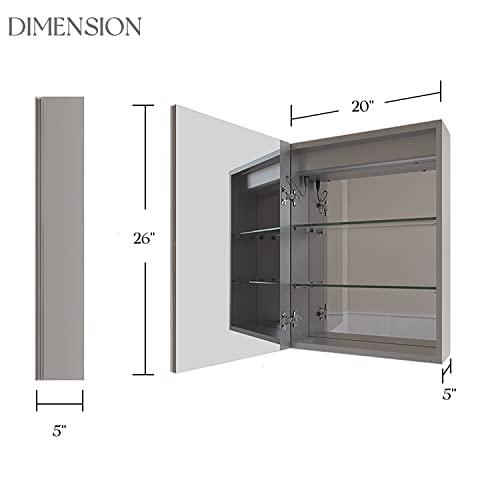LIGMIRR 26×20 Inch Bathroom Medicine Cabinet with Lights, LED Medicine Cabinet with Mirror, Recessed or Surface Lighted Medicine Cabinet with Def