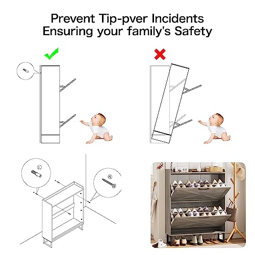 Maupvit Shoe Cabinet with 2 Flip Drawers, Freestanding Shoe Cabinet Organizer with Metal Legs, Shoes Storage Cabinet for Entryway, Narrow Shoe Ra
