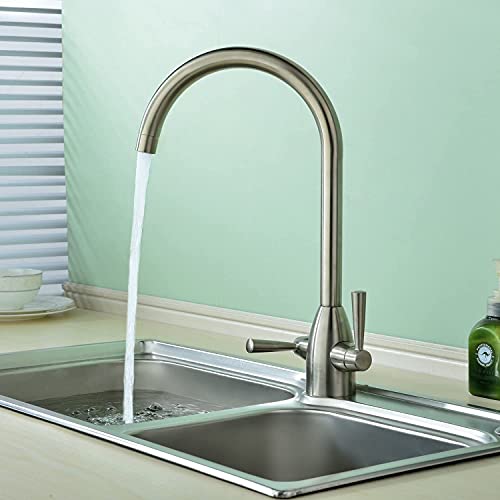 Hapilife Kitchen Tap Modern Design Monobloc Two Handle High Arc 360 Swivel Spout Mono Hot and Cold Water Sink Taps Mixers Faucet Brushed Nickel H