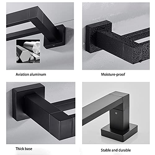 MONSTE Matt Black Towel Double Bar Towel Rack Wall Mount Stainless Steel 2 Bar Bathroom Shelf Bathroom Accessories (Size : 50CM)