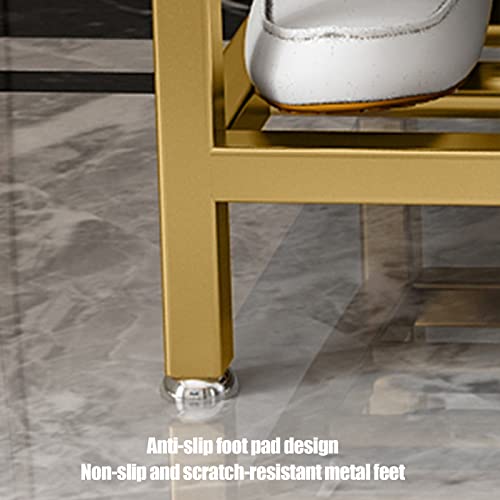 Metal Entrance Shoe Rack,Large Capacity Luxury Upholstered Shoe Storage Bench with Velvet Seat,Modern Shoe Bench for Hallway Accent Furniture-Gre