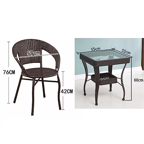 JHKZUDG 3-Piece Rattan Garden Furniture Set, Outdoor Wicker Dining Set Conversation Table Chairs,Patio Bistro Set with Glass Table And 2 Chairs,f