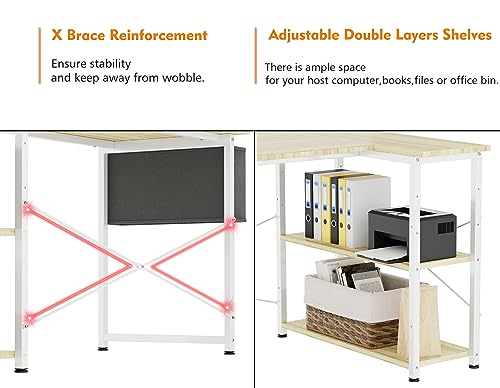 HOMIDEC L Shaped Desk 100CM Computer Desk Study Office Desk Gaming Desk Writing Table With Bookshelf Reversible Corner Desk For Home Office Studi