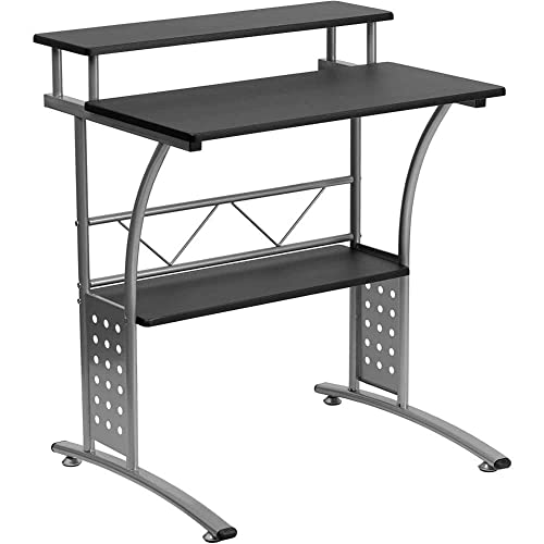 Flash Furniture Computer Desk with Top and Lower Storage Shelves, Metal, Maple, Set of 1
