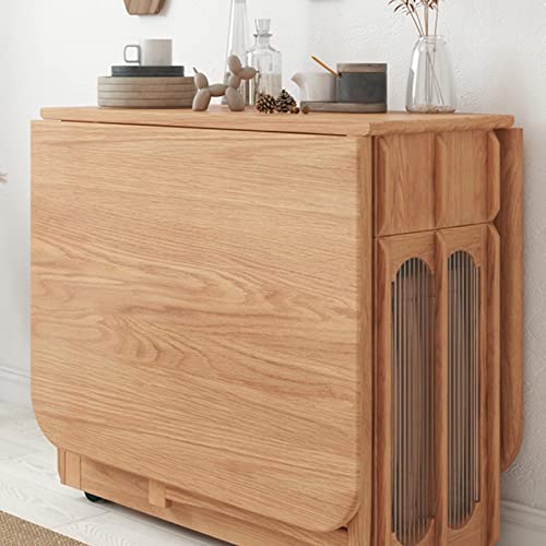DISHENGZHEN Folding Dining Table, Expandable and Compact Multifunctional Wood Drop Leaf Kitchen Table with Round Design for Space Saving in Dinin