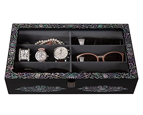 Mother of Pearl Crane Bird and Pine Tree Design Purple Wooden Jewellery Drawer Mirror Trinket Keepsake Treasure Gift Asian Lacquer Box Case Chest