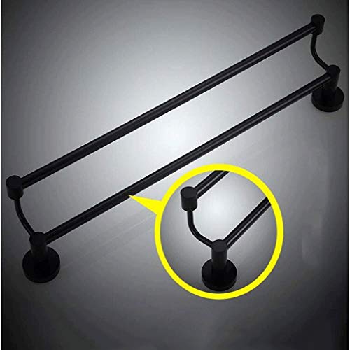 N/A Towel Rack - Stainless Steel Towel Rail, Black Round Bottom Towel Rack Double Rod, Size 60x13.5 Cm
