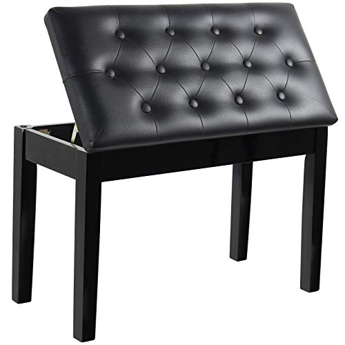 GRANDMA SHARK Piano Stool, Dressing Table Stool, Double Seat Keyboard Bench with Storage Compartment, Soft Faux Leather Padded Seat (Button)