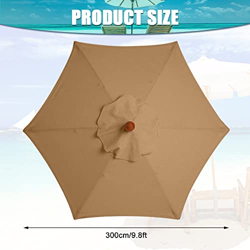 LMYDIDO Replacement Parasol Covers 3 Meters 6 Arms Parasol Replacement Canopy Garden Canopy Cover Replacement Cover for Parasol, Canopy ONLY (Kha