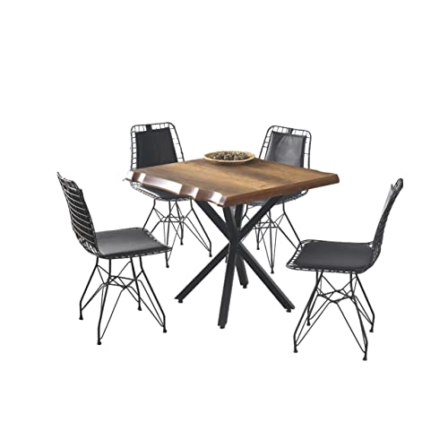 Generisch Dining Room Table Wood Metal Legs Vintage 80 x 80 cm