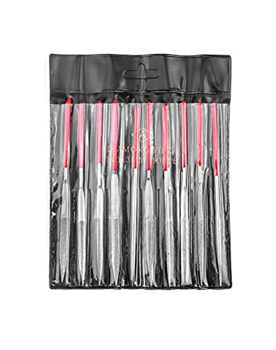 QWORK® Needle File Set, 3x140mm Mini Modelling Files Diamond Files for Metal Plastic Glass Wood Jewelry Rough Carving, 10Pcs